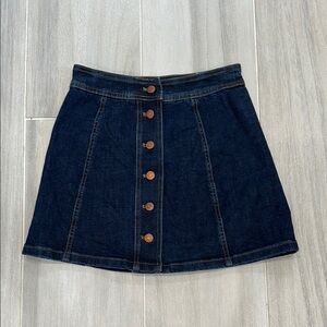 Madewell 00 Dark Denim Blue A-Line Mini Button-Up Skirt Casual